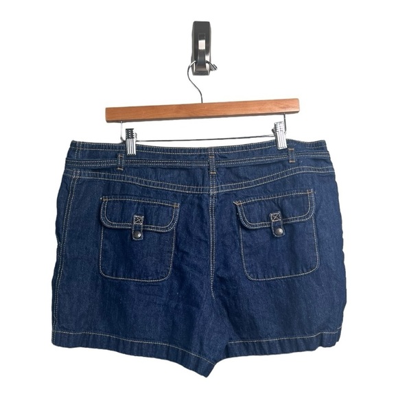 LOFT Dark Denim Jeans Shorts Cotton Linen Blend Tie Waist Size 16 NWOT‎ - Picture 3 of 14